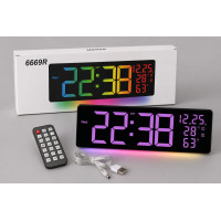 Розумний настінний годинник 6669R RGB з LED-дисплеєм, будильником та датчиком температури і вологості