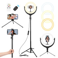 Кільцева LED-лампа CODN-539B 10" 26 см з USB-живленням, регульованою яскравістю, тримачем для смартфона та штативом 1,45 м 