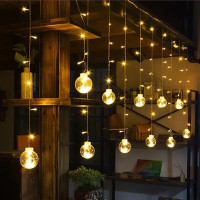 LED гірлянда-штора XMAS  Copper 150 LED, прозорі кулі 8 см, мультиколір, 3х1,5 м, декоративне святкове освітлення для дому та вулиці